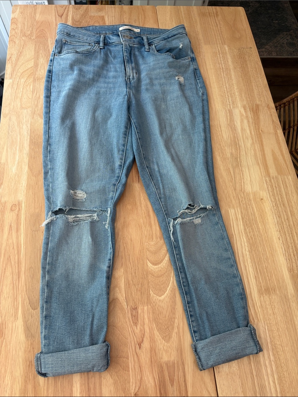 High-Rise Light Blue Distressed Women’s Jeans